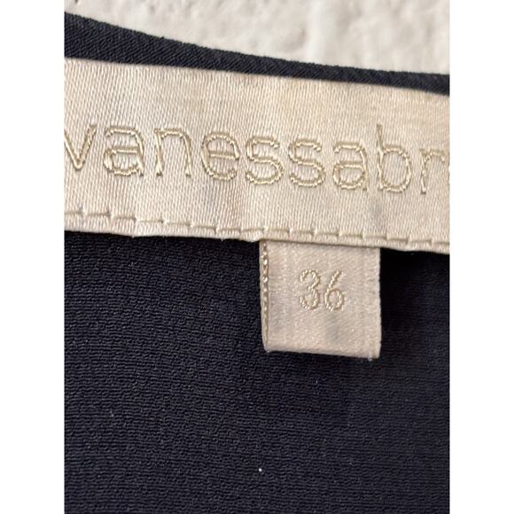 Vanessa Bruno Navy Blue Sleeveless Silk V Neck Dress Pockets Eyelet Trim Size 36 - Picture 6 of 8